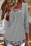 Leopard Patchwork Fake Two Pieces Long Sleeves Top