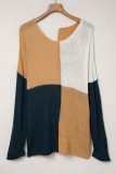 Blue Color Block Side Slit Plus Size Sweater