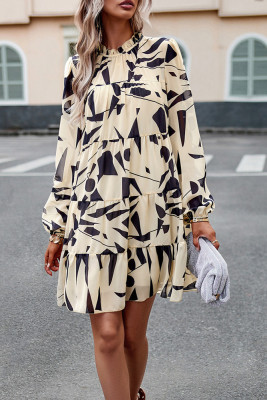 Long Sleeves Printing Splicing Dress 