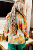 Yellow Printed Abstract Print Balloon Sleeve Notched Neck Blouse