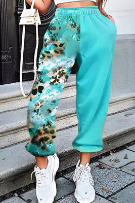 Light Blue Contrast Leopard Tie-dye Print Jogger Pants
