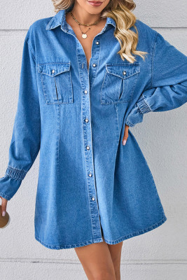 Washed Pockets Button Denim Dress