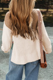 Parchment Cable Knit Color Block Side Splits High Neck Sweater