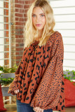 Brown Contrast Leopard Print Bubble Sleeve Blouse