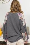 Philippine Gray Floral Patchwork Textured Long Sleeve Top