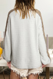 Multicolor Stripe Patched Exposed Stitching Long Sleeve Top