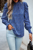 Frill Collar Puff Bubble Sleeves Floral Blouse