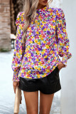 Frill Collar Puff Bubble Sleeves Floral Blouse