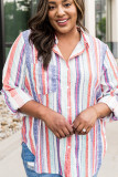 White Plus Size Striped Buttons Shirt