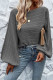 Dark Grey Lantern Sleeve Eyelets Textured Knit Sweater