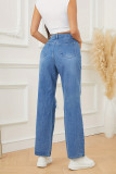 Washed Blue Distressed Hole Wide Leg Jeans Pants