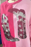 Color Block Boots Sequin Patchwork Sweatshirt