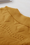 Khaki Hollowed Pattern Knit V Neck Collared Sweater