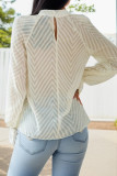 Apricot Texture Hollow Out High Collar Puff Blouse