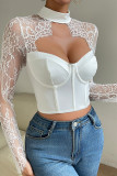 Plain Open Bustier Lace Sleeves Top