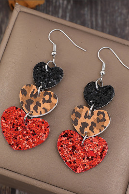 Valentine Leopard Glitter Heart Earrings 