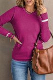 Rose Red Ribbed Trim Crew Neck Long Sleeve Sweater
