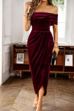 Off Shoulder Velvet Split Dress 