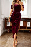 Off Shoulder Velvet Split Dress 