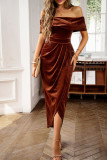 Off Shoulder Velvet Split Dress 