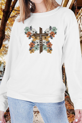 Flower Butterfly Faith Long Sleeve Sweatshirts Women Boutique Wholesale