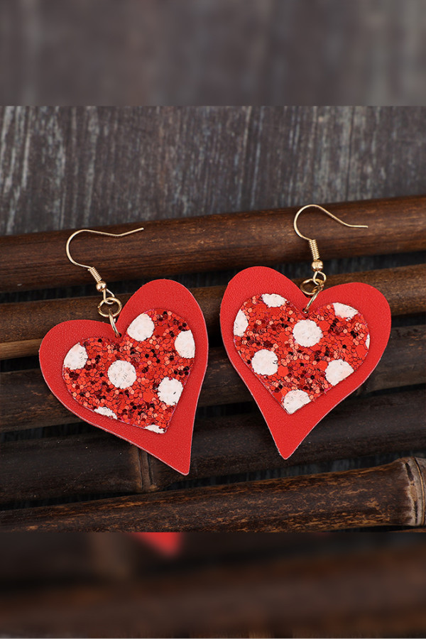 Valentine Glitter Heart PU Earrings 