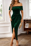 Off Shoulder Velvet Split Dress 