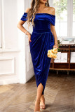 Off Shoulder Velvet Split Dress 