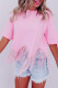 Pink Fringed Sequin Crop T-shirt