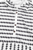 Black Stripe Argyle Striped Half Button Oversized Hoodie