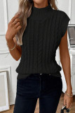 Black Cable Knit High Neck Sweater Vest
