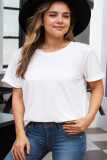 White Round Neck Rolled Sleeve Plus Size T-shirt
