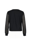 Black V Neck Buttoned Lace Sleeves Top