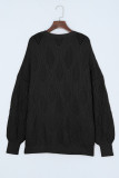 Black Plus Size Knitted Hollow out Button up Cardigan