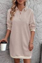 Apricot V Neck Quilted Sweatshirt Dress
