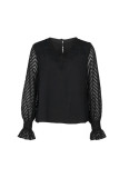 Black Lace Patchwork Jacquard Sheer Sleeves Blouse