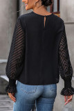 Black Lace Patchwork Jacquard Sheer Sleeves Blouse