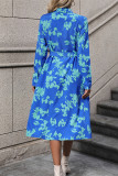 Blue Floral Print Shirt Dress With Sash