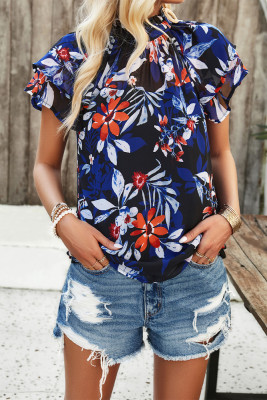 Ruffle Floral Short Sleeves Top 