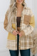 Khaki Plaid Color Block Patchwork Shirt Jacket with Pocket