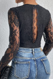Black Lace Mesh See Through Bodysuit 