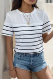White Stripe Arm Buttoned Short Sleeves Top