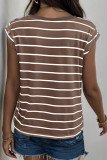 Striped Print Button Short Sleeves Top