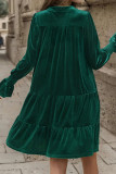 Green V Neck Splicing Ruffle Velvet Dress 