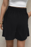Black Buttoned Pockets Shorts