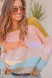 Multicolor Contrast Blocks Drop Shoulder Sweater