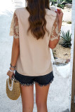 Plain V Neck Pin-Tucked Lace Sleeves Top