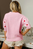 Pink Valentines Heart Pattern Half Sleeve Sweater