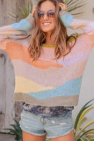 Multicolor Contrast Blocks Drop Shoulder Sweater