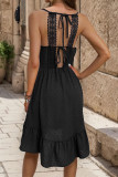 Black Plunge Lace Splicing Jacquard Spot Mini Cami Dress